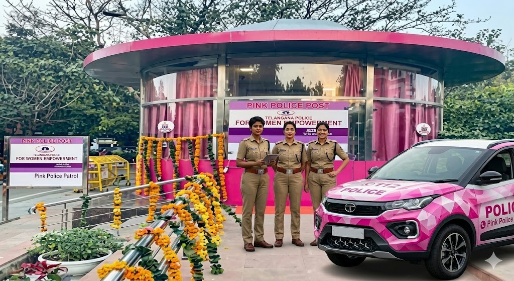 インドの街角に設置されたピンクのパトロールブース